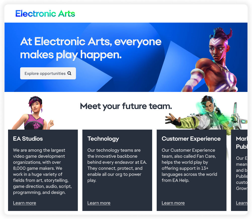 Electronic Arts 团队信息页面