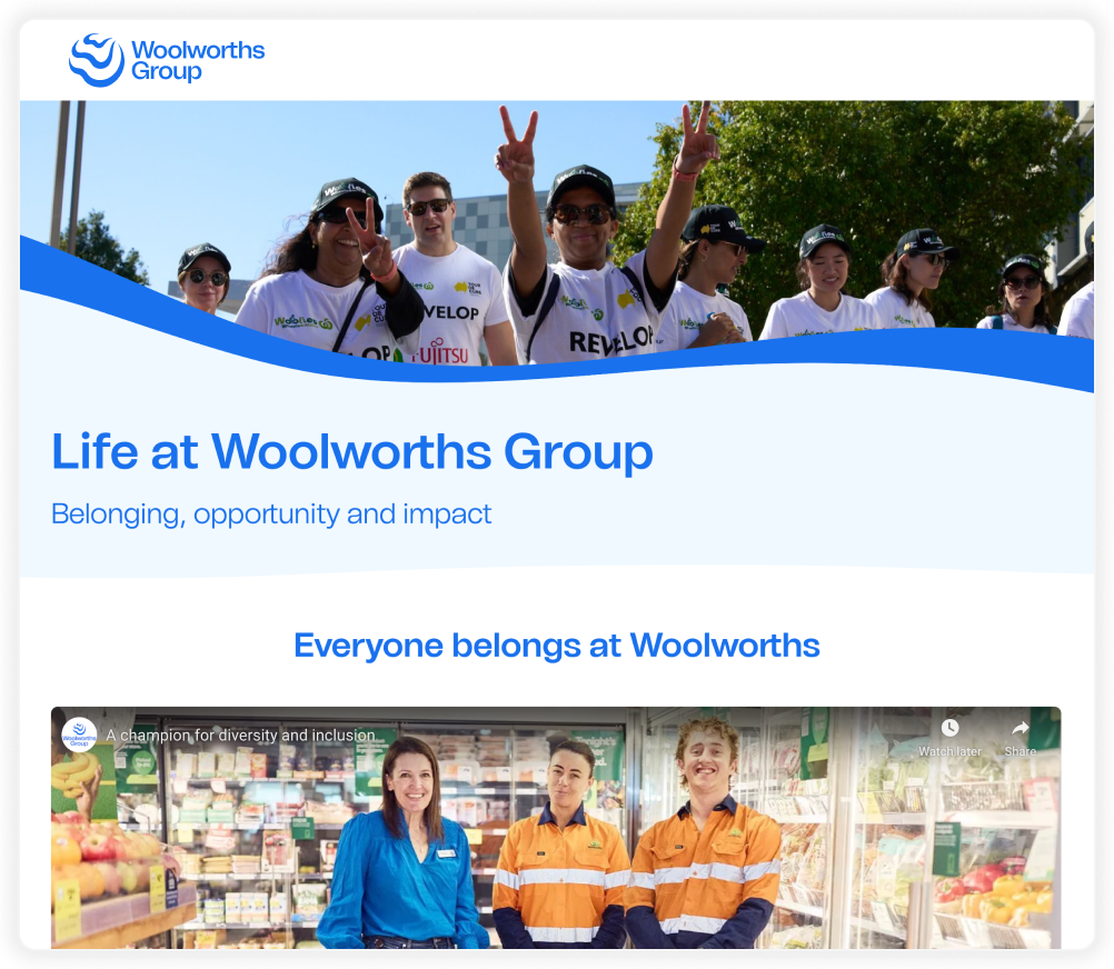 Woolworths Group 工作生活网页