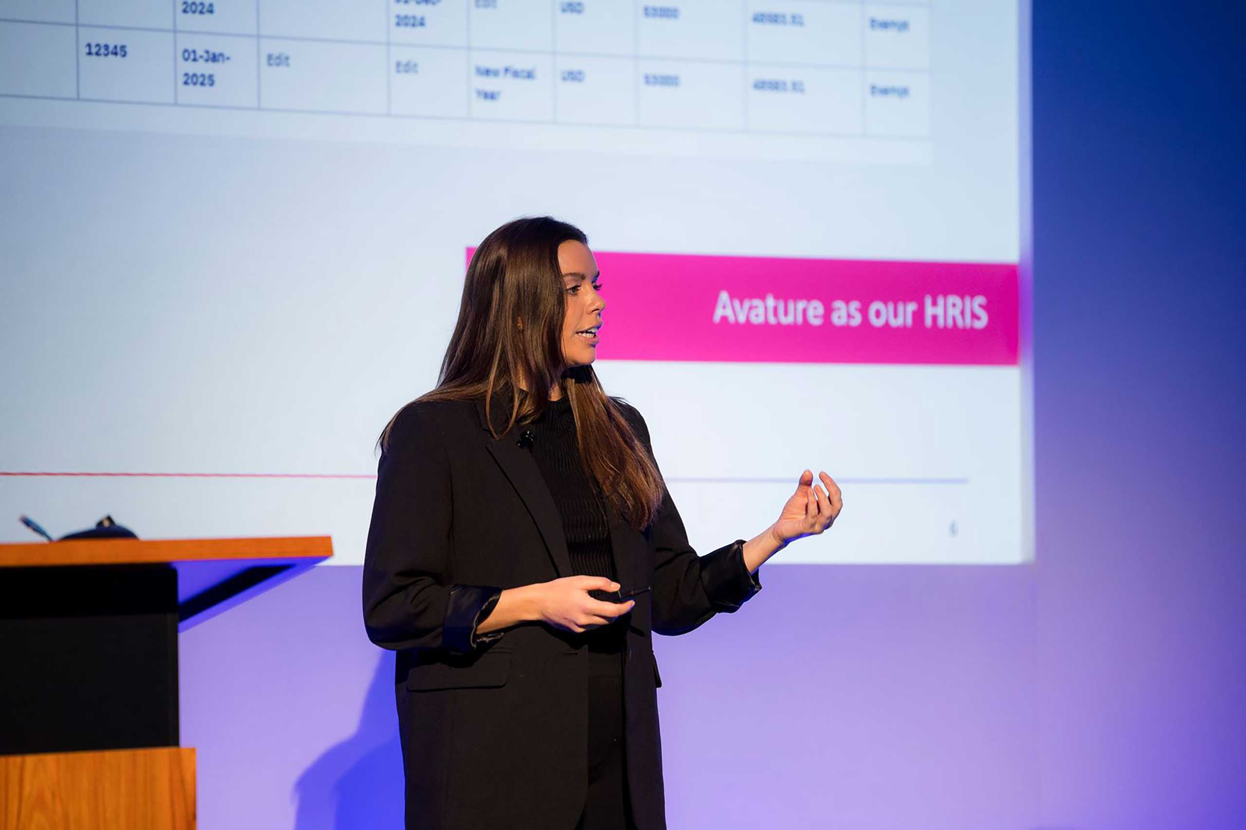 Brandie Sheehan, Global People Operations Director at Pontoon, presents on stage at Avature Upfront US 2025