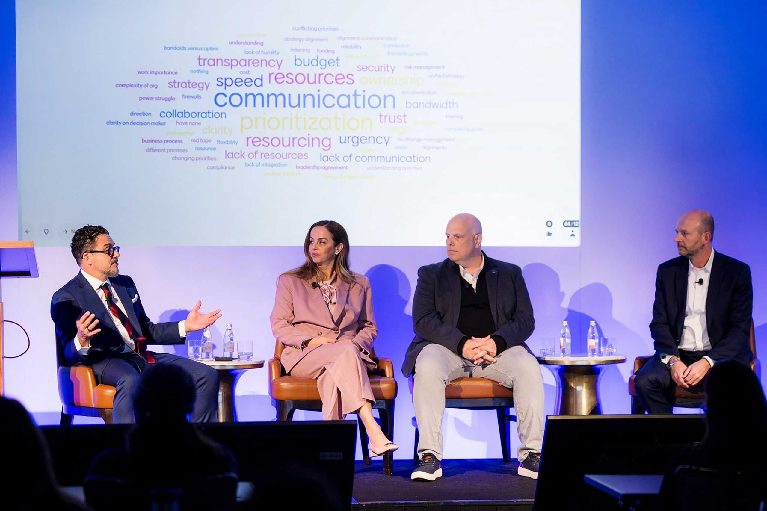 Ernie Kueffner, EVP Americas at Avature, Dejana Marich, Talent Acquisition Leader at Nestlé, David Swanz, HR & Talent Transformation Service Line Leader at IBM, and Sean Morris, Principal, Enterprise Transformation Leader at Deloitte take part in a panel discussion about the relationship between HR&IT at Avature Upfront US 2025