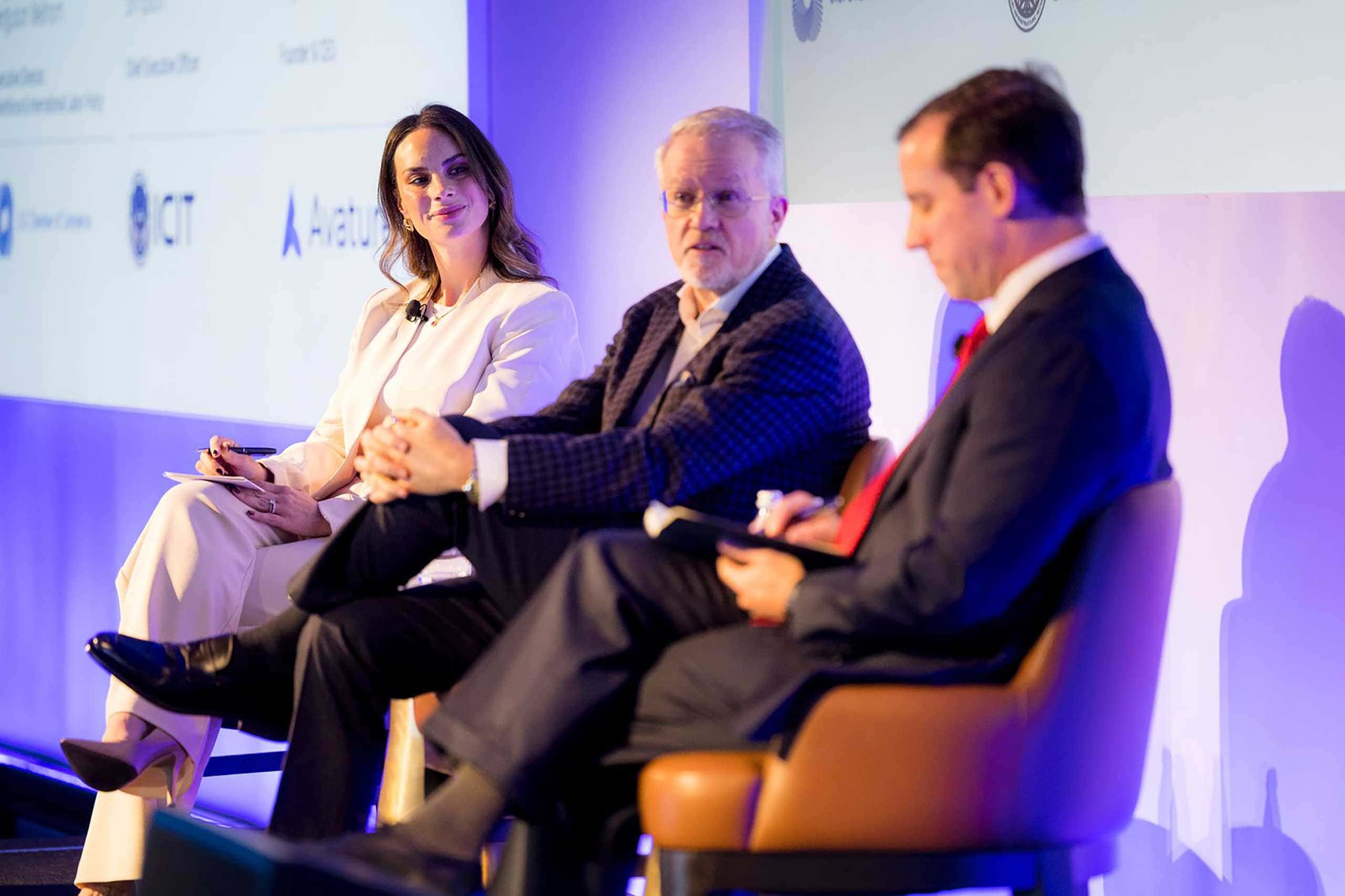 Stephanie Ferguson Melhorn, Executive Director of Workforce & International Labor Policy at the U.S.Chamber of Commerce joins Avature Founder and CEO, Dimitri Boylan and Cory Simpson, Chief Executive Officer of ICIT, on stage for a fireside chat at Avature Upfront US